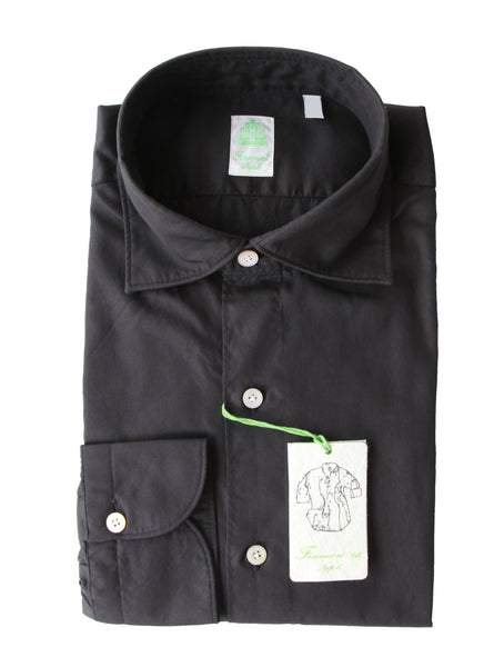 Finamore Napoli Black Solid Cotton Shirt - Extra Slim - (FN512225) - Parent