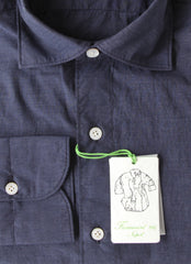 Finamore Napoli Dark Blue Solid Cotton Shirt - Extra Slim - (FN512226) - Parent