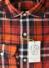 Finamore Napoli Orange Check Cotton Shirt - Extra Slim - (FN512227) - Parent