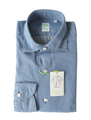 Finamore Napoli Light Blue Cotton Shirt - Extra Slim - 14.5/37 - (FN512224)