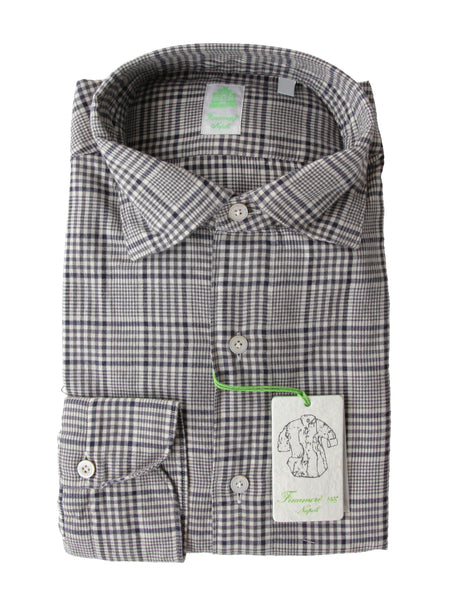 Finamore Napoli Dark Gray Check Shirt - Extra Slim - (FN5122217) - Parent