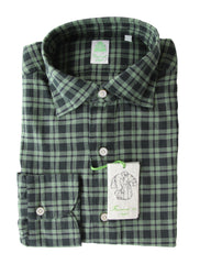 Finamore Napoli Green Check Cotton Shirt - Extra Slim - 14.5/37 - (FN5122211)