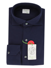 Finamore Napoli Dark Blue Solid Cotton Shirt - Extra Slim - (FN130249) - Parent