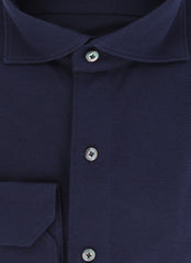 $400 Finamore Napoli Dark Blue Solid Cotton Shirt - Extra Slim - (FN130249) - Parent