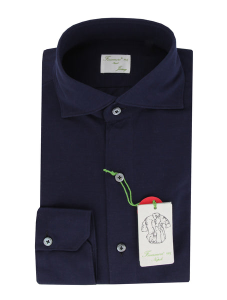 $400 Finamore Napoli Dark Blue Solid Shirt - Extra Slim - (FN130246) - Parent