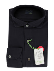 Finamore Napoli Black Solid Cotton Shirt - Extra Slim - 15.5/39 - (FN130248)