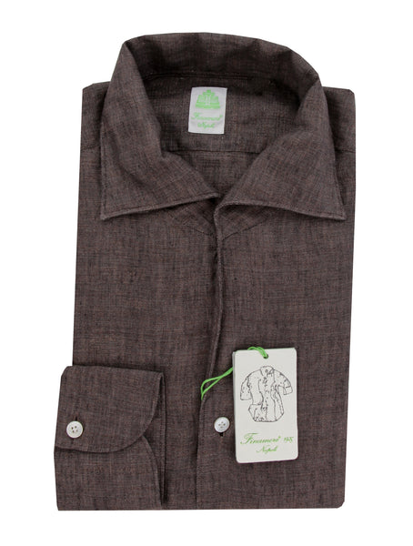 $400 Finamore Napoli Brown Linen Shirt - Extra Slim - (FN7162414) - Parent