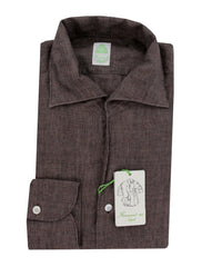 $400 Finamore Napoli Brown Linen Shirt - Extra Slim - 15.75/40 - (FN7162414)