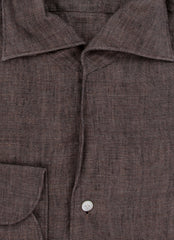 $400 Finamore Napoli Brown Linen Shirt - Extra Slim - (FN7162414) - Parent