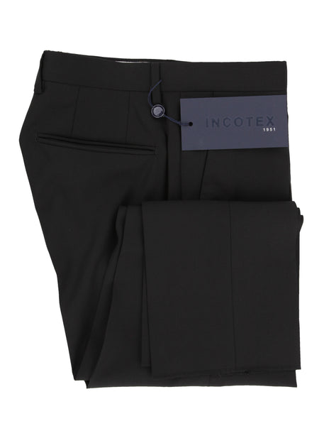 Incotex Black Solid Wool Pants - Slim - (IN328231) - Parent