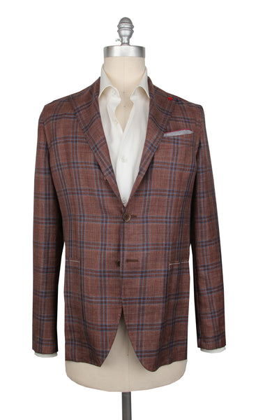 Isaia Brown Wool Blend Window Pane Sportcoat - (IS711233) - Parent