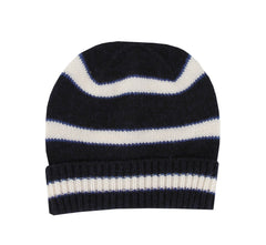 $395 Isaia Dark Blue Striped Cashmere Beanie - Medium - (IS7292610)