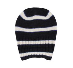$395 Isaia Dark Blue Striped Cashmere Beanie - (IS7292610) - Parent