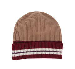 $395 Isaia Light Brown Striped Cashmere Beanie - Medium - (IS729264)