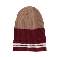 $395 Isaia Light Brown Striped Cashmere Beanie - (IS729264) - Parent