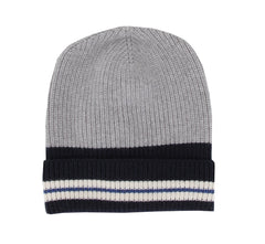 $395 Isaia Gray Striped Cashmere Beanie - (IS729269) - Parent