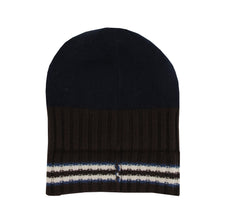 $395 Isaia Dark Blue Striped Cashmere Beanie - (IS729261) - Parent