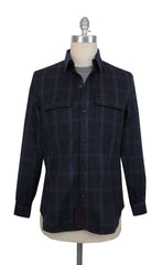 $1795 Isaia Dark Blue Plaid Wool Blend Overshirt - (IS429263) - Parent