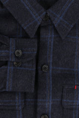 $1795 Isaia Dark Blue Plaid Wool Blend Overshirt - (IS429263) - Parent