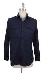 $2495 Isaia Dark Blue Solid Wool Blend Overshirt - (IS429262) - Parent
