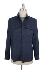 $1995 Isaia Blue Solid Wool Blend Overshirt - (IS429264) - Parent