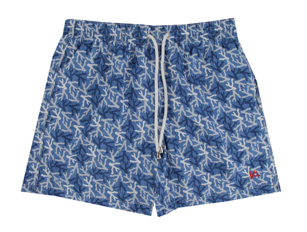 $350 Isaia Blue Fancy Swim Shorts - Slim - (IS52246) - Parent