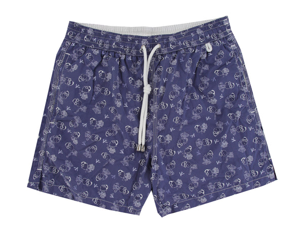 $350 Isaia Blue Fancy Swim Shorts - Slim - (IS52245) - Parent