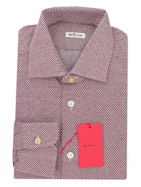 Kiton Burgundy Red Fancy Cotton Shirt - Slim - (KT12122313) - Parent