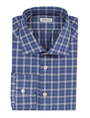 $600 Kiton Blue Plaid Cotton Shirt - Slim - (KT9122320) - Parent