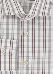 $600 Kiton Dark Brown Plaid Cotton Shirt - Slim - (KT9122319) - Parent