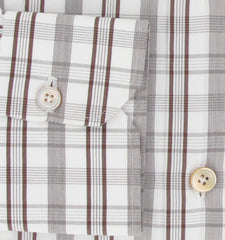 $600 Kiton Dark Brown Plaid Cotton Shirt - Slim - (KT9122319) - Parent