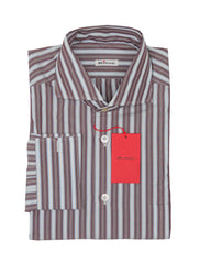 Kiton Burgundy Red Striped Cotton Shirt - Slim - 15.75/40 - (KT11162214)