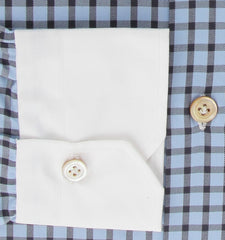 $600 Kiton Blue Check Cotton Shirt - Slim - (KT9122314) - Parent