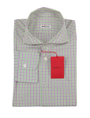 Kiton Light Green Plaid Cotton Shirt - Slim - 15.5/39 - (KT222234)