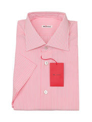 $600 Kiton Pink Striped Cotton Shirt - Slim - (KT912264) - Parent