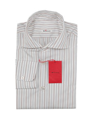 $600 Kiton White Striped Cotton Shirt - Slim - (KT2212318) - Parent