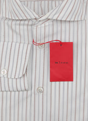 $600 Kiton White Striped Cotton Shirt - Slim - (KT2212318) - Parent