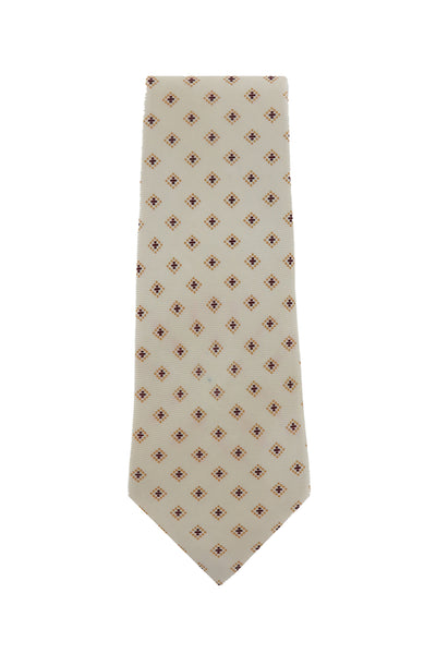 Kiton Cream Geometric Silk Tie (1345)