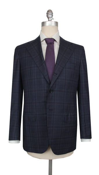 $8700 Kiton Navy Blue Wool Plaid Suit - (KT424252) - Parent
