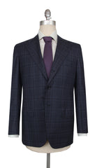 $8700 Kiton Navy Blue Wool Plaid Suit - (KT424252) - Parent