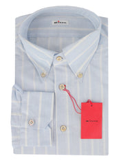 Kiton Light Blue Striped Linen Blend Shirt - Slim - 17.5/44 - (KT11142321)