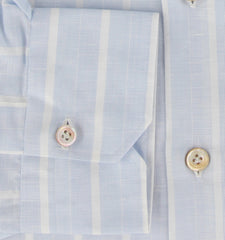 Kiton Light Blue Striped Linen Blend Shirt - Slim - (KT11142321) - Parent