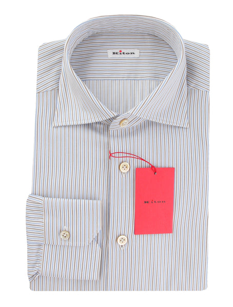 Kiton Blue Striped Cotton Shirt - Slim - (KT11302311) - Parent