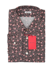 Kiton Brown Floral Cotton Shirt - Slim - 17.5/44 - (KT77226)