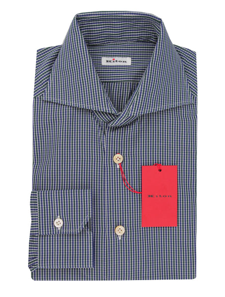Kiton Dark Blue Micro-Check Cotton Shirt - Slim - (KT11302312) - Parent