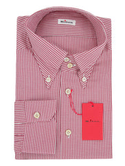 Kiton Red Micro-Check Cotton Shirt - Slim - 17/43 - (KT210245)