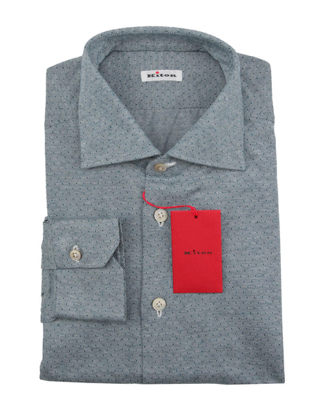 Kiton Blue Polka Dot Cotton Shirt - Slim - (KT1182213) - Parent