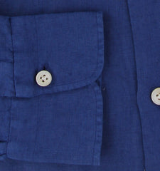 $600 Kiton Blue Solid Linen Shirt - Extra Slim - (KT314265) - Parent