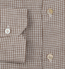 Kiton Light Brown Micro-Check Linen Shirt - Slim - (KT11162220) - Parent
