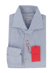 $600 Kiton Light Blue Polka Dot Cotton Shirt - Slim - 15.5/39 - (KT311253)